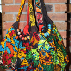 Cloth Shoulder Bag with Large Paper Bead Accent